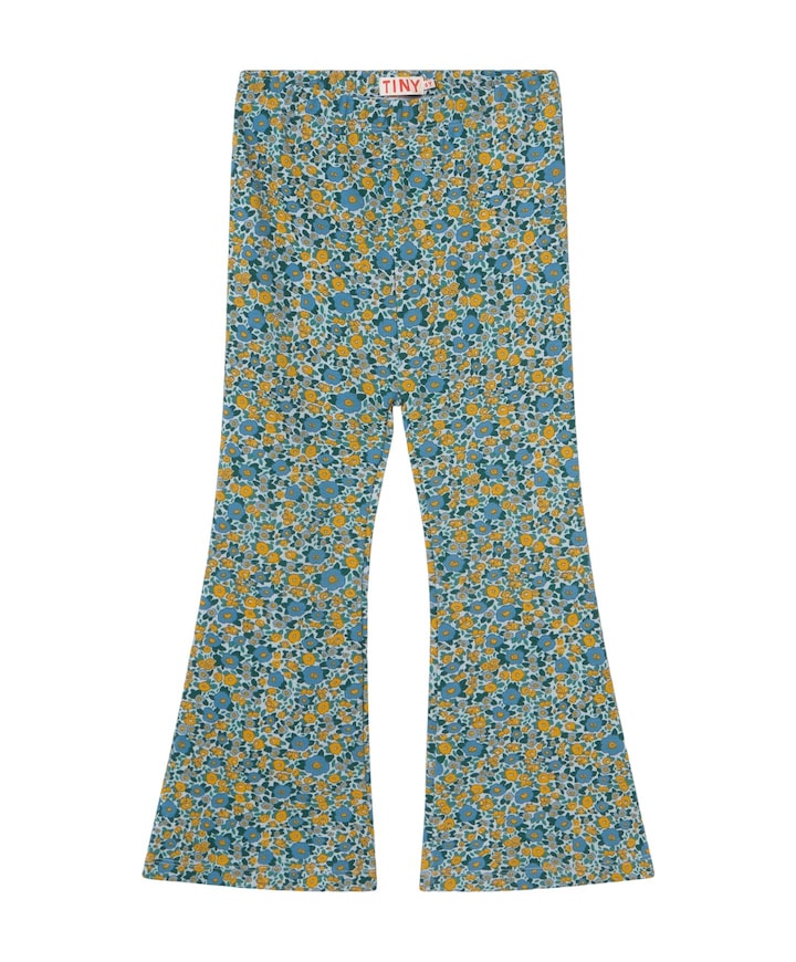Flower rib pant meisjes broek blauw