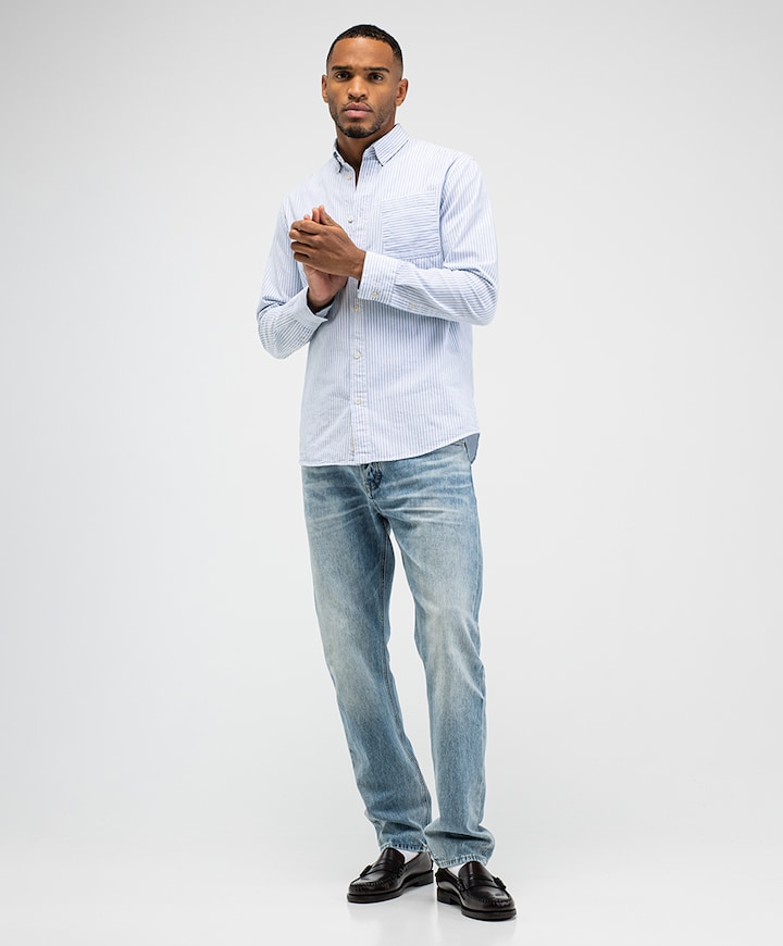 Heren overhemd lange mouw blauw