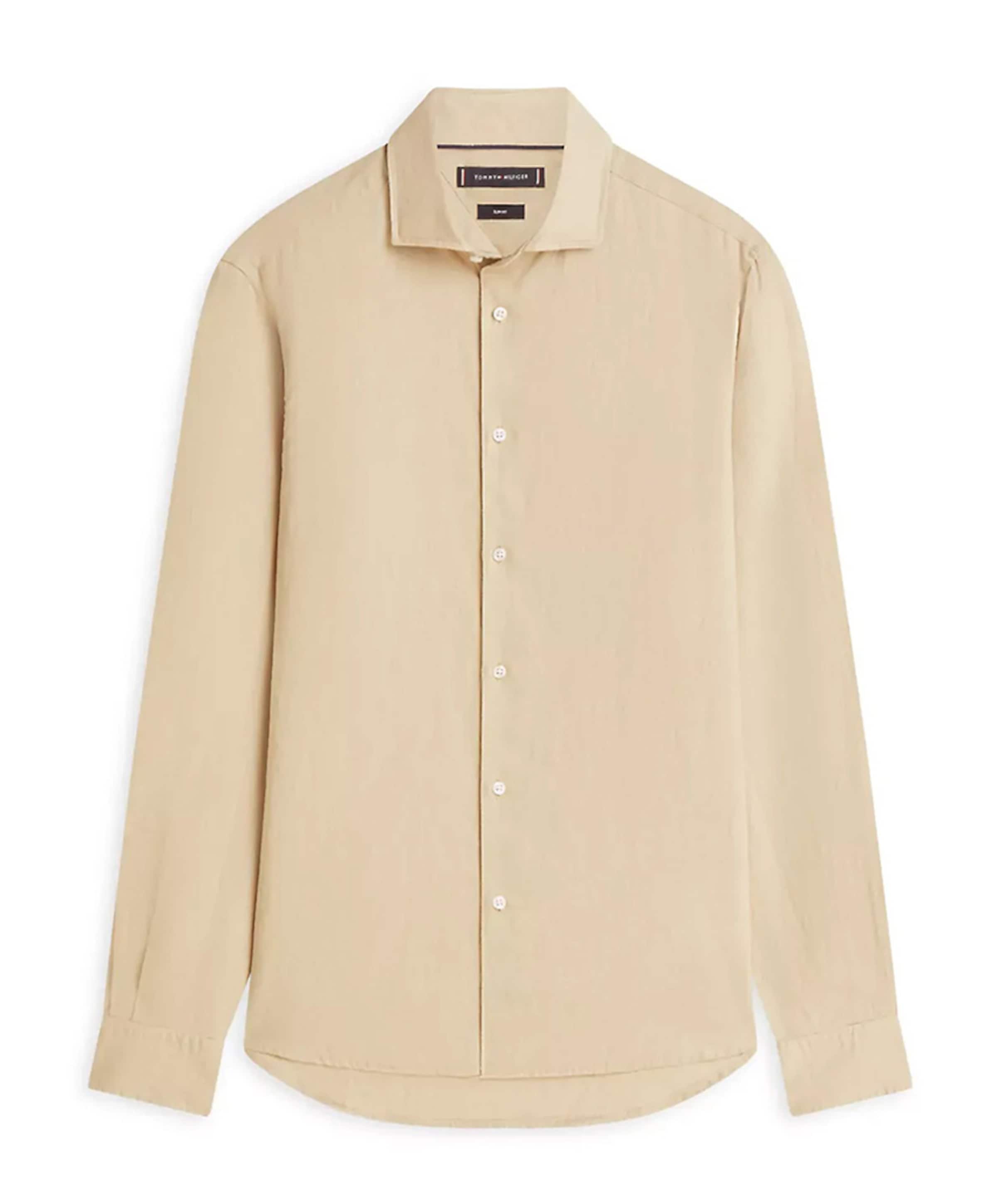 Heren overhemd lange mouw beige