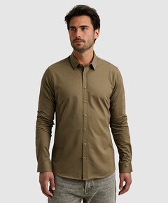 Heren overhemd lange mouw beige