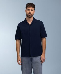 Heren overhemd korte mouw blauw