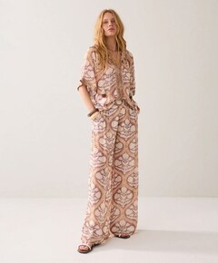 Art deco print dames broek beige