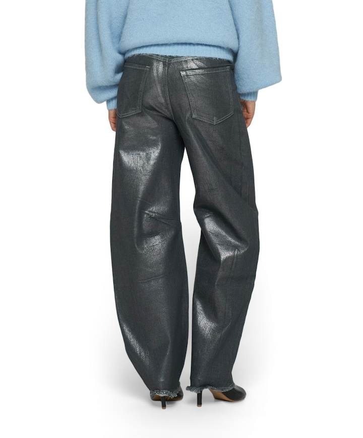 metallic western denim dames broek zilver