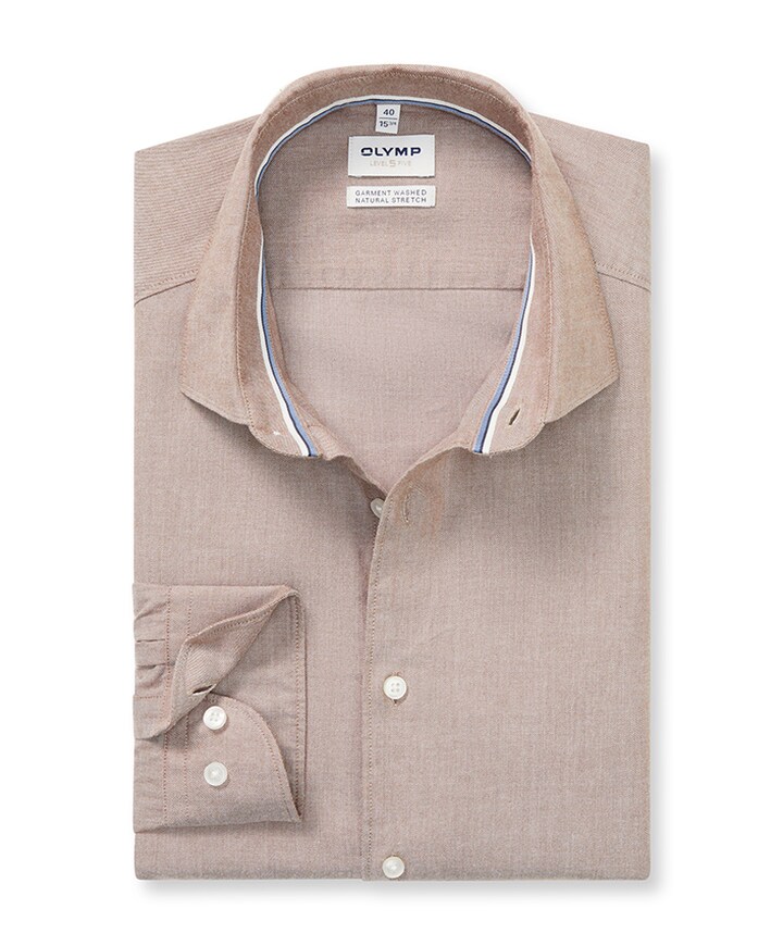 Heren overhemd lange mouw bruin