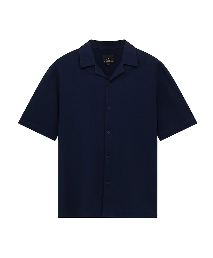 Heren overhemd korte mouw blauw