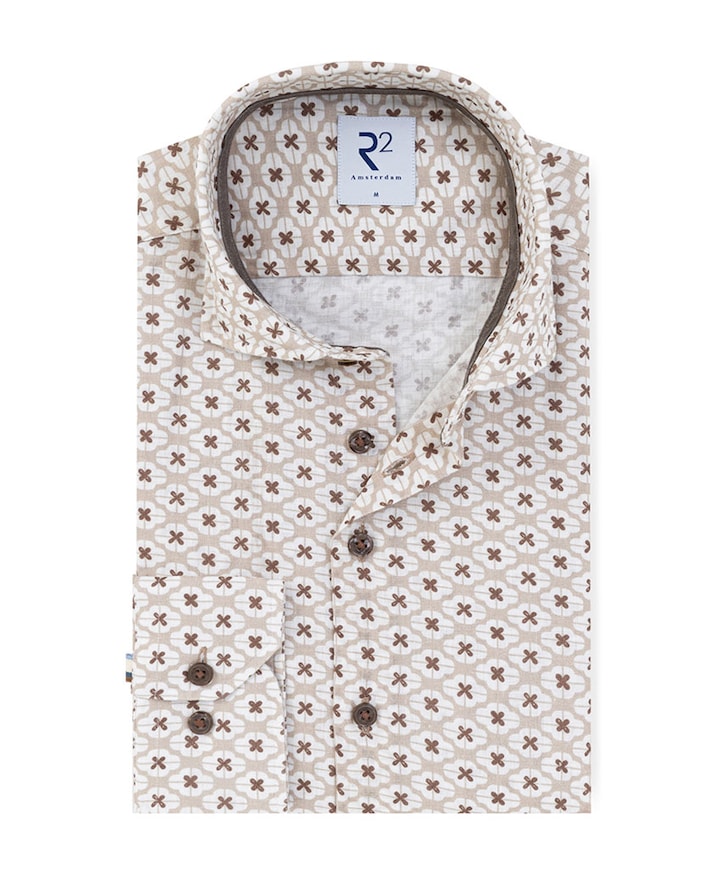 Heren overhemd lange mouw beige