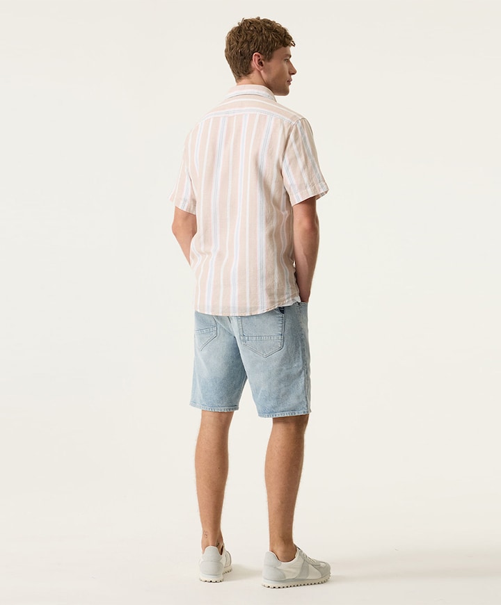 Heren overhemd korte mouw beige