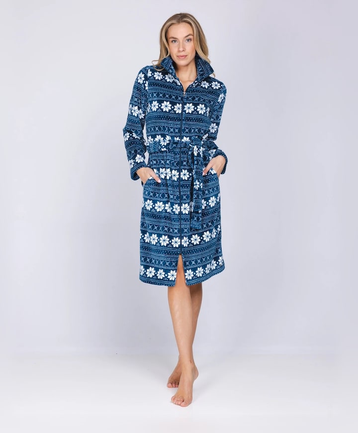 Dames ochtendjas blauw