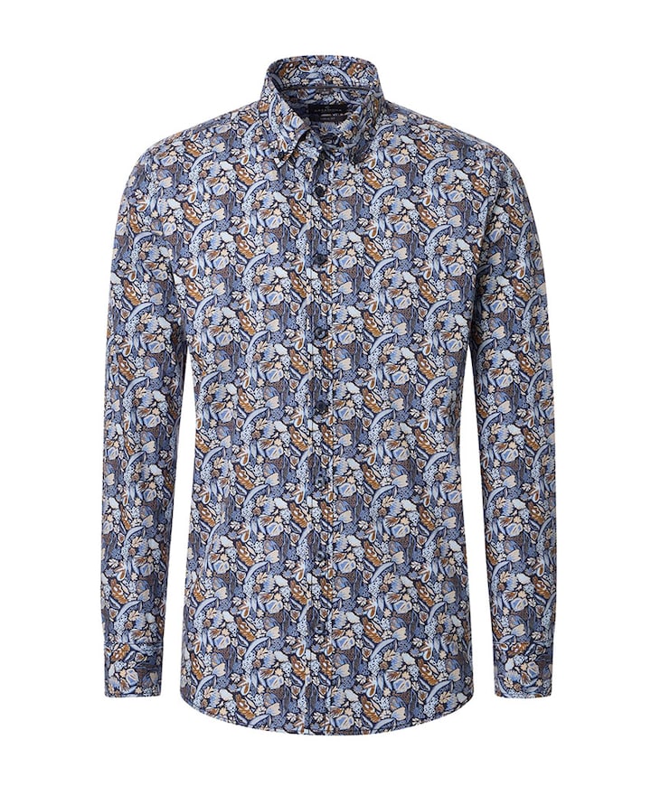 Heren overhemd lange mouw blauw