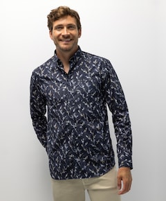 Heren overhemd lange mouw blauw