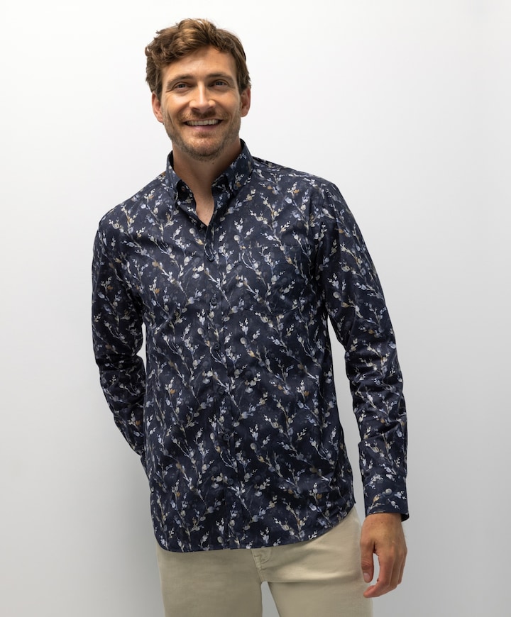 Heren overhemd lange mouw blauw