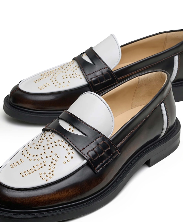 Gowtu Studs dames loafers bruin