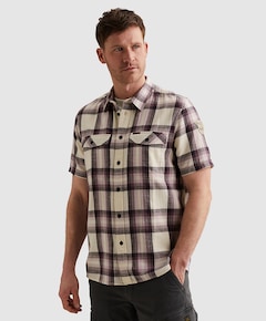 Heren overhemd korte mouw paars