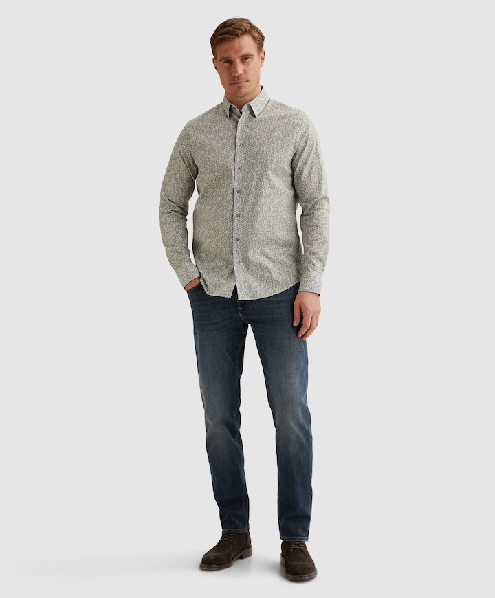 Heren overhemd lange mouw beige