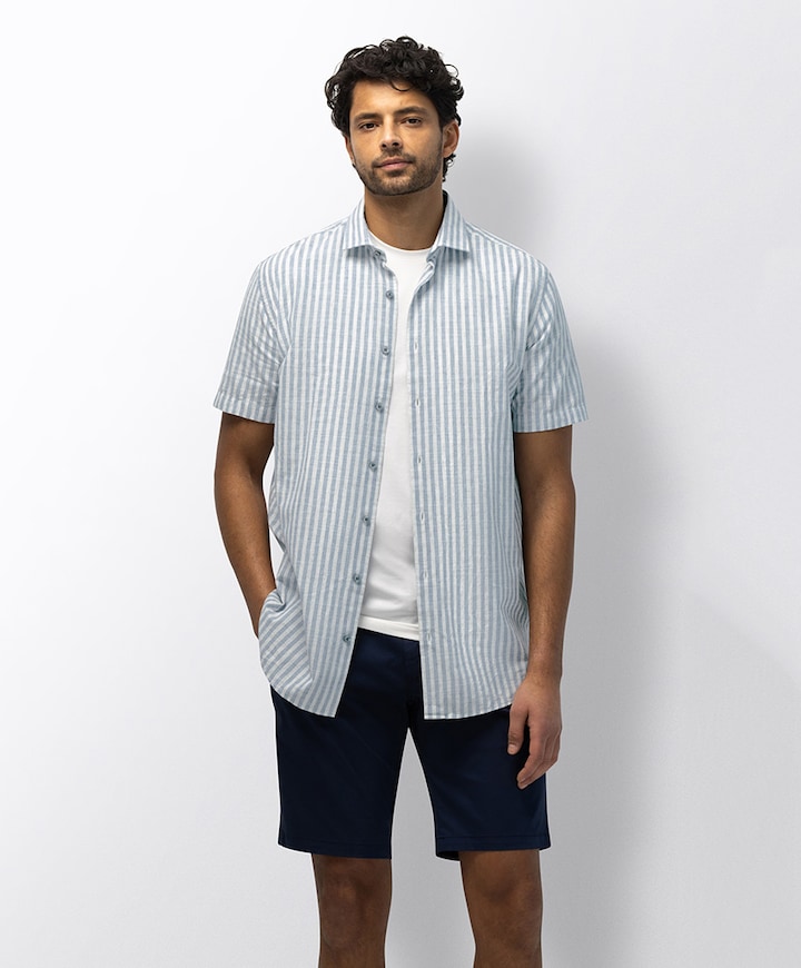 Heren overhemd korte mouw blauw