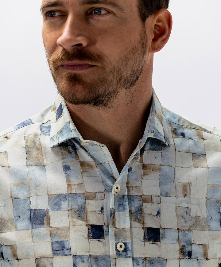 Heren overhemd lange mouw blauw