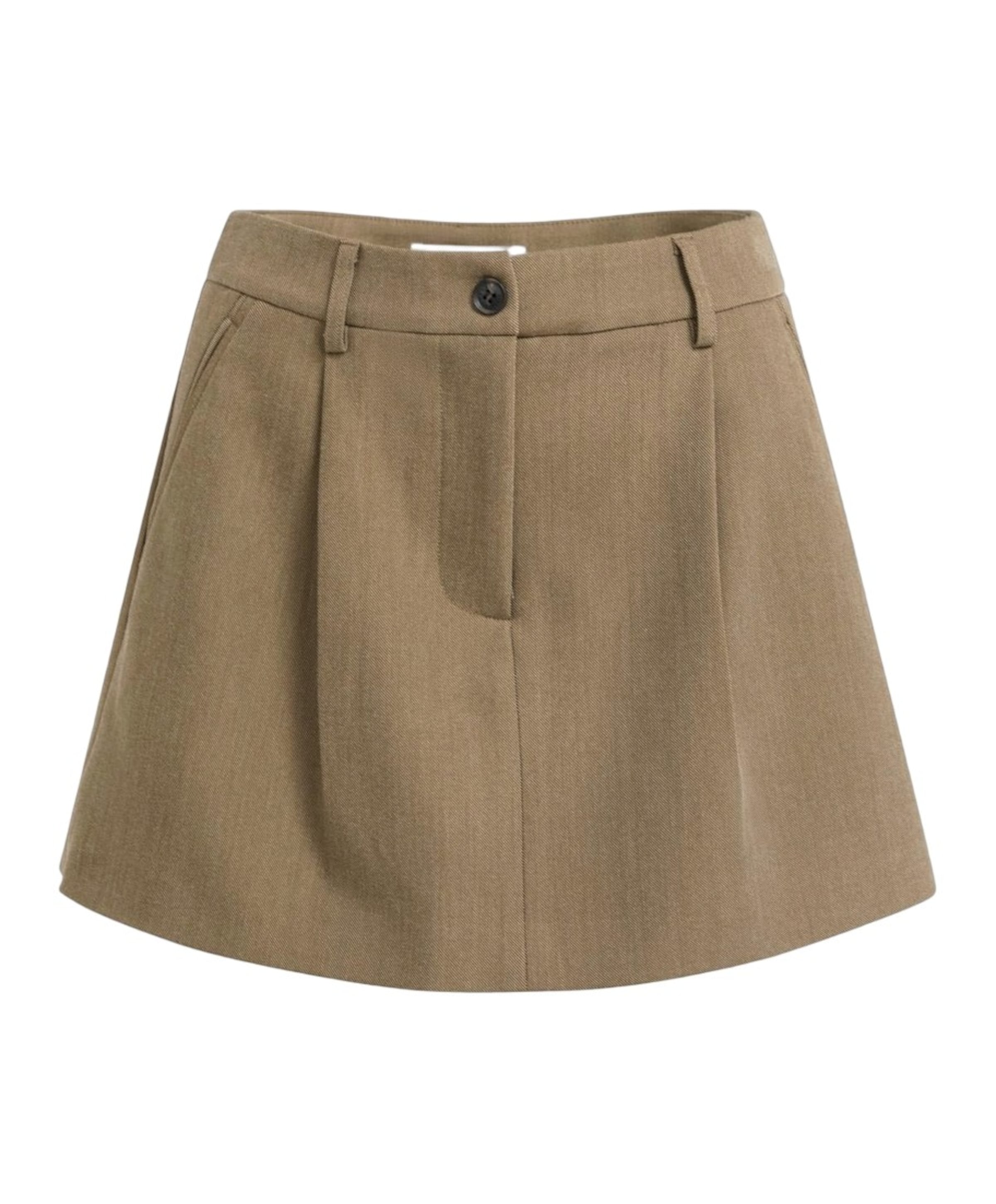 Geweven met plooien dames skort bruin