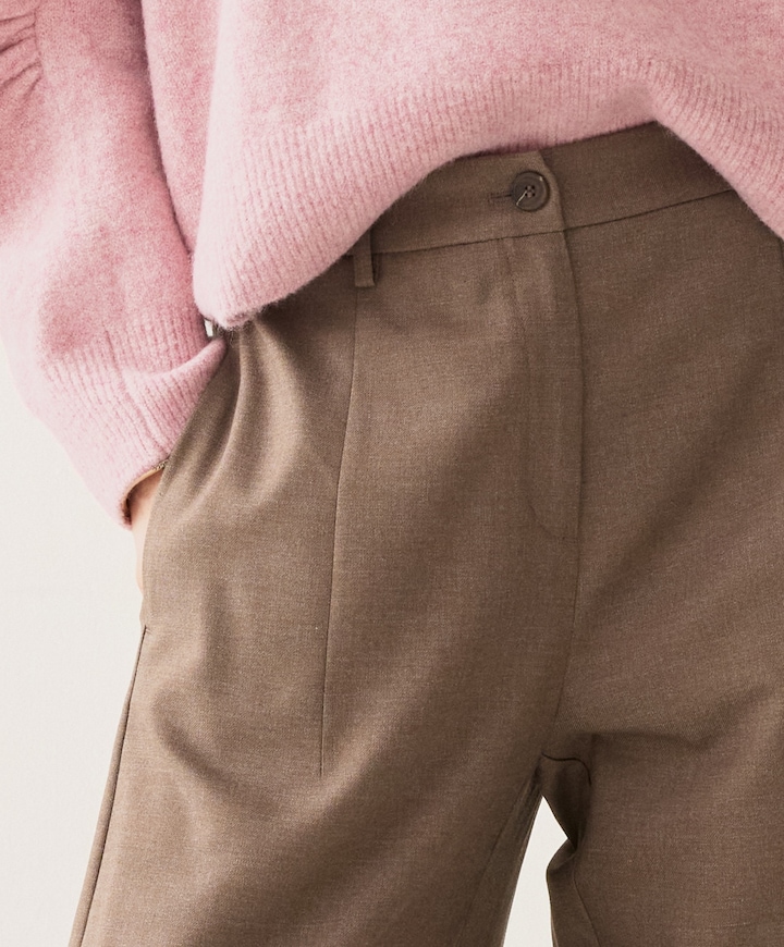 Trousers barrel fit Twill melange dames broek beige