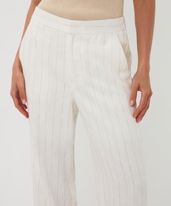 Linen striped dames broek ecru