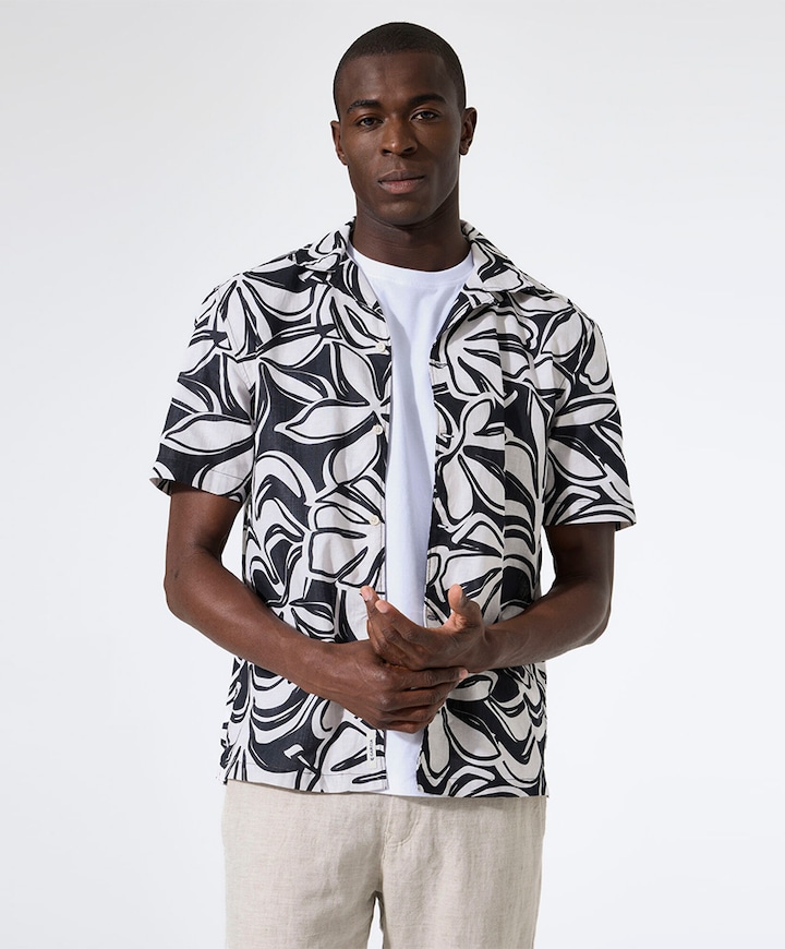 Heren overhemd korte mouw blauw