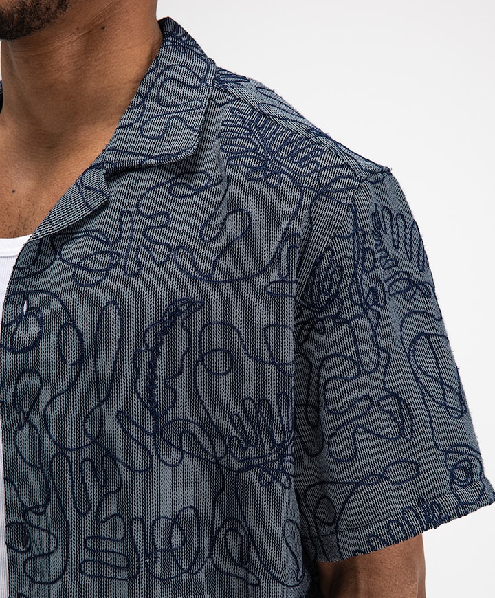 Heren overhemd korte mouw blauw