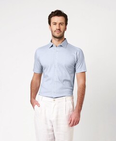 Heren overhemd korte mouw blauw