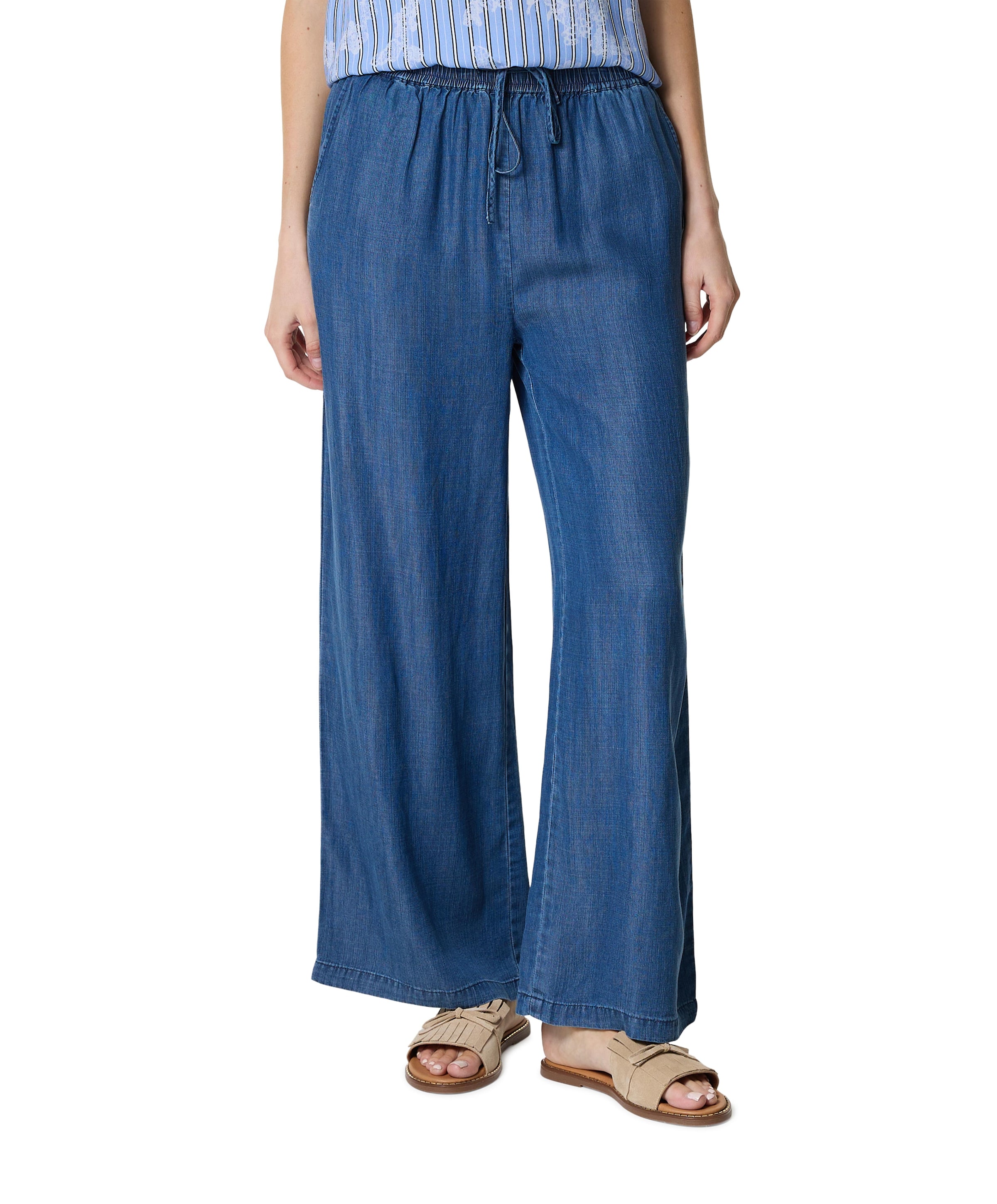 Wide leg tencel dames broek blauw