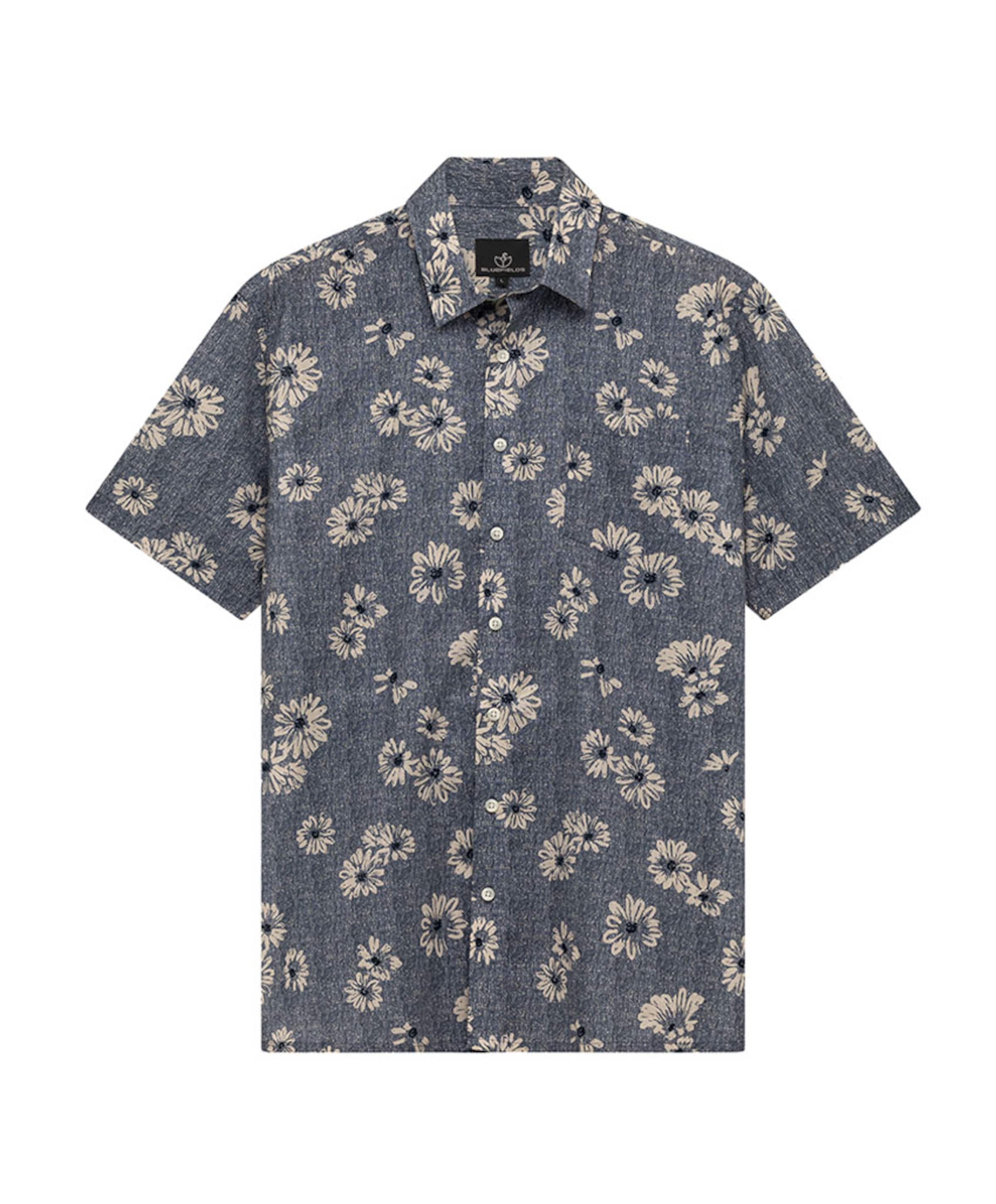 Heren overhemd korte mouw blauw