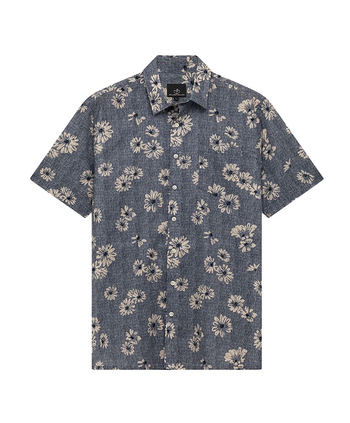 Heren overhemd korte mouw blauw