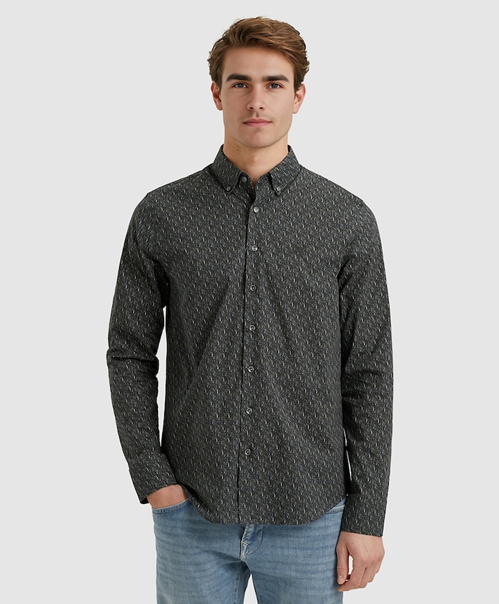 Heren overhemd lange mouw blauw