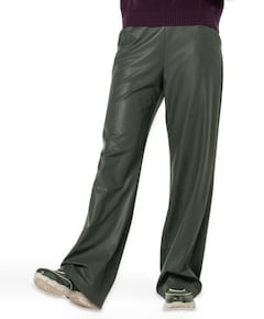 vegan leather-effen-ceintuur dames broek groen