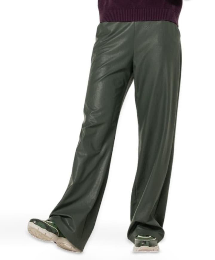 vegan leather-effen-ceintuur dames broek groen