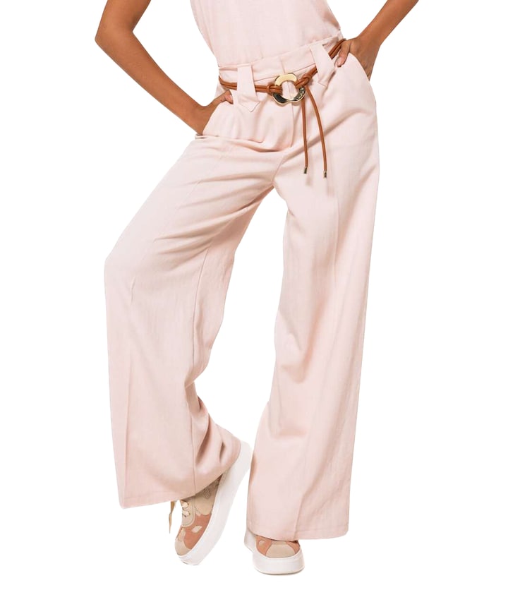 viscose mix effen ceintuur dames broek roze