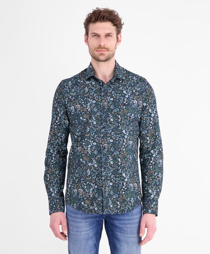 Heren overhemd lange mouw blauw