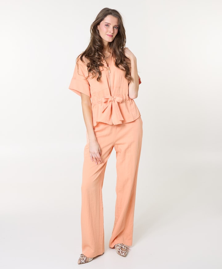 Elastic WB fine crinkle dames broek oranje