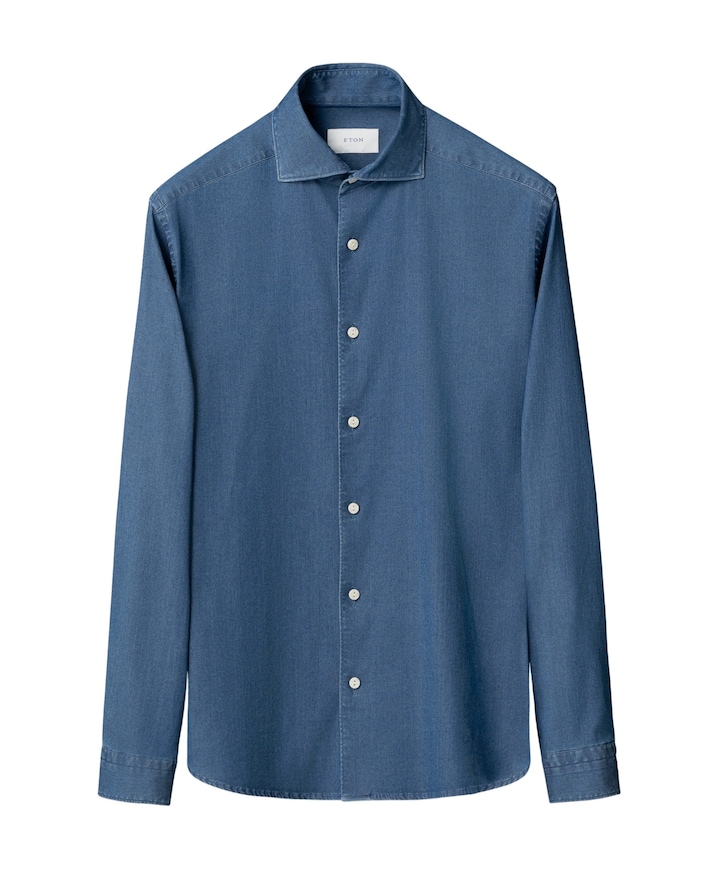 Heren overhemd lange mouw blauw