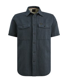 Heren overhemd korte mouw blauw