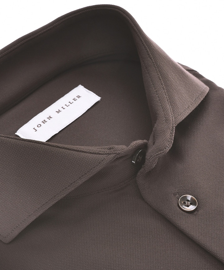 Heren overhemd lange mouw bruin