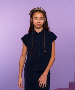 Meisjes blouse korte mouw blauw