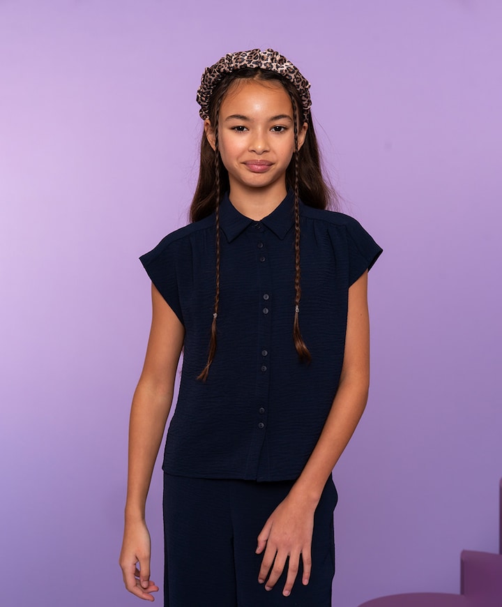 Meisjes blouse korte mouw blauw