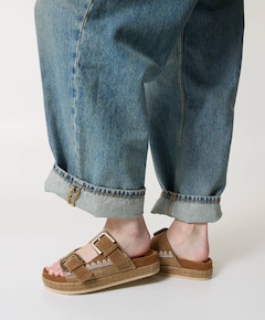 Two-buckle sandal raffia dames sandalen bruin