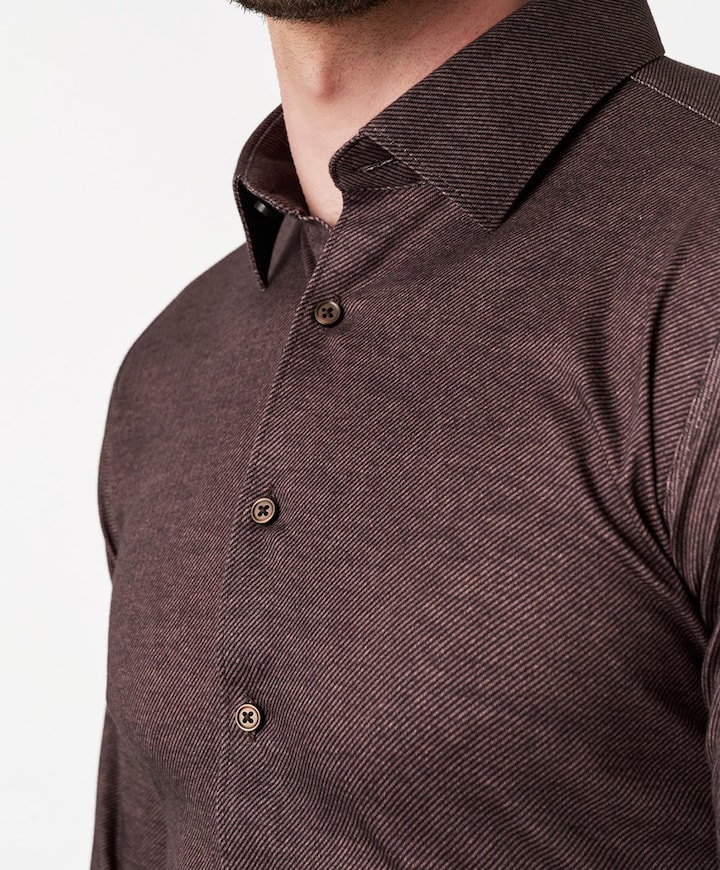 Heren overhemd lange mouw bruin