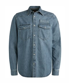 Heren overhemd lange mouw blauw