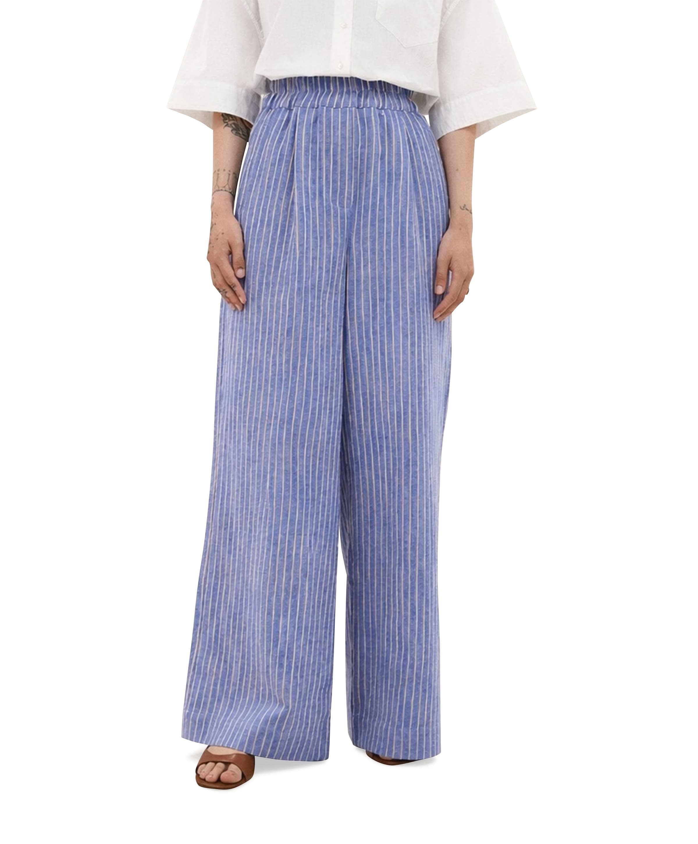 benji melange stripe dames broek blauw