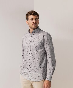 Heren overhemd lange mouw grijs
