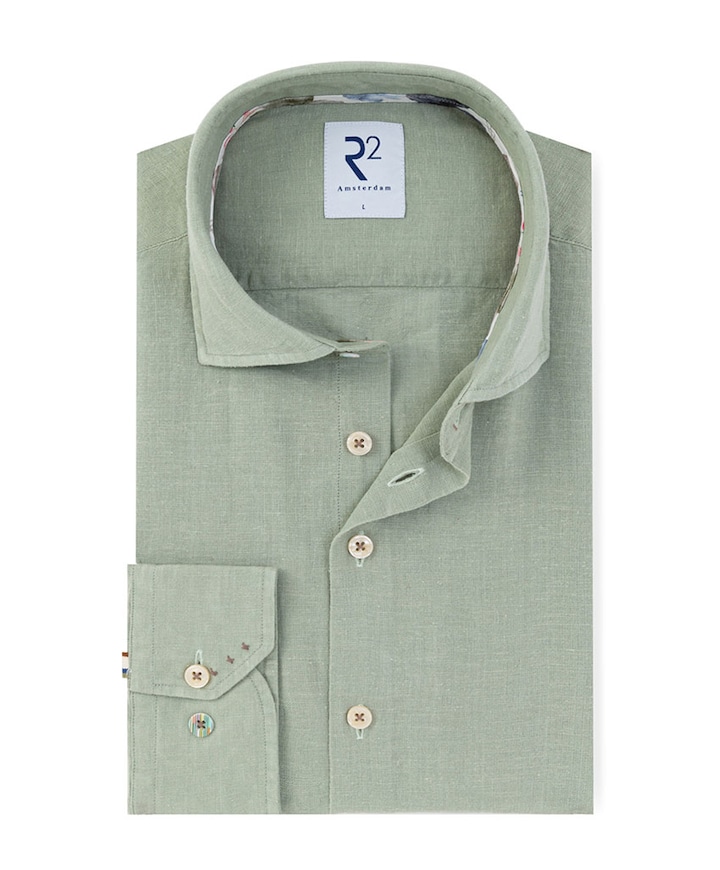 Heren overhemd lange mouw groen