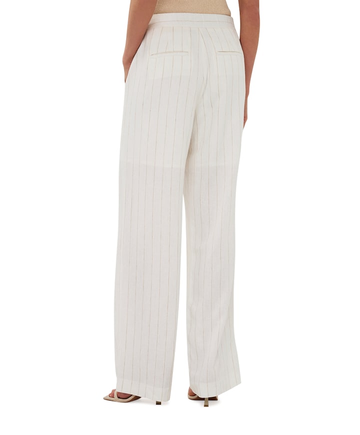 Linen striped dames broek ecru