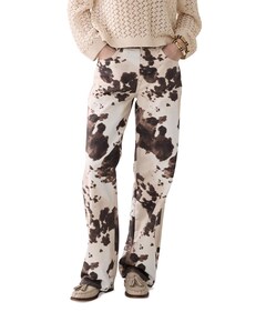 Baggy straight Cow printed twill dames broek ecru