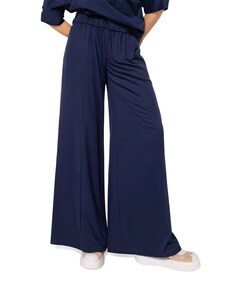 katoen effen breed dames broek blauw