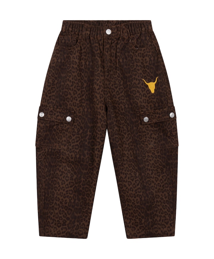 Kids woven leopard cargo pants meisjes broek bruin
